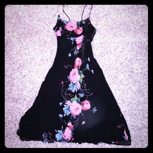 Angie Flowy Floral Black Spaghetti Strap Dress